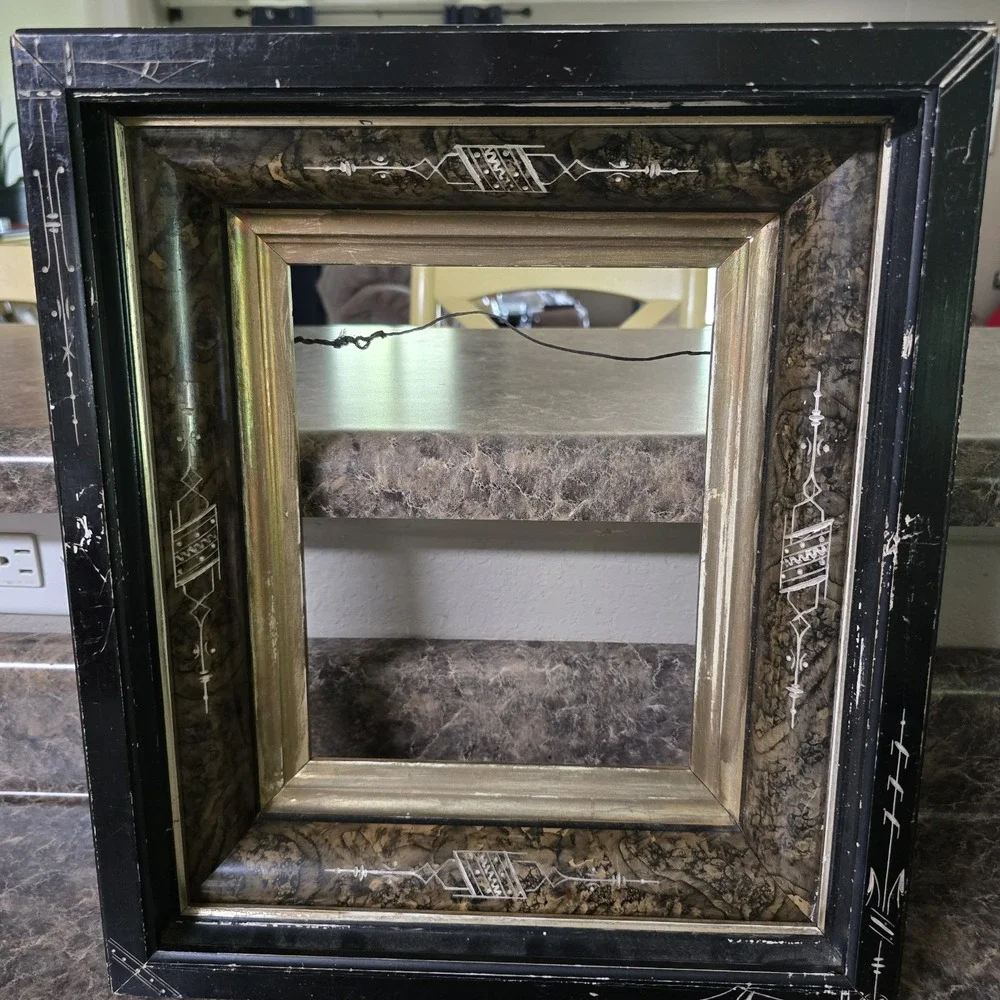 Antique Victorian Aesthetic Movement Ebonized Burl Wood Picture Frame 8x10